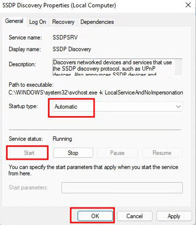تصویر SSDP Discovery در رفع خطای Network Discovery is Turned Off در ویندوز 10 و 11
