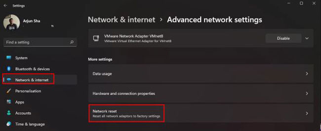 تصویر Advanced Network Settings در رفع خطای Network Discovery is Turned Off در ویندوز 10 و 11