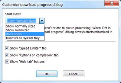 در قسمت Options در IDM تب Downloads، پنجره "Download Progress" را سفارشی سازی و تنظیم کنید.