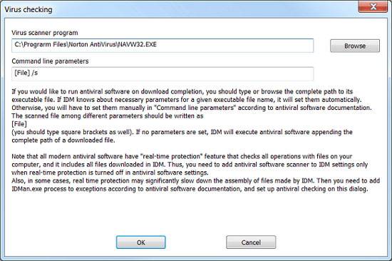 در قسمت Options در IDM تب Downloads، آنتی ویروس را اضافه کنید.